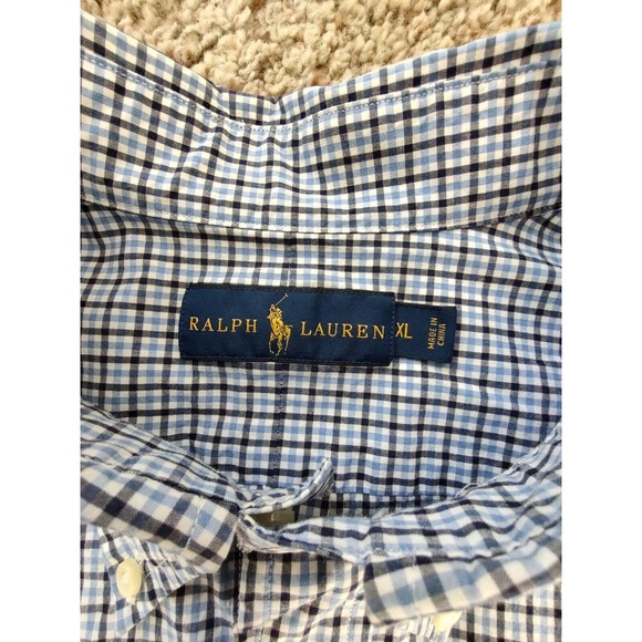 Ralph‎ Lauren Shirt Men's XL Long Sleeve Button Down Blue Check Print - Picture 3 of 7
